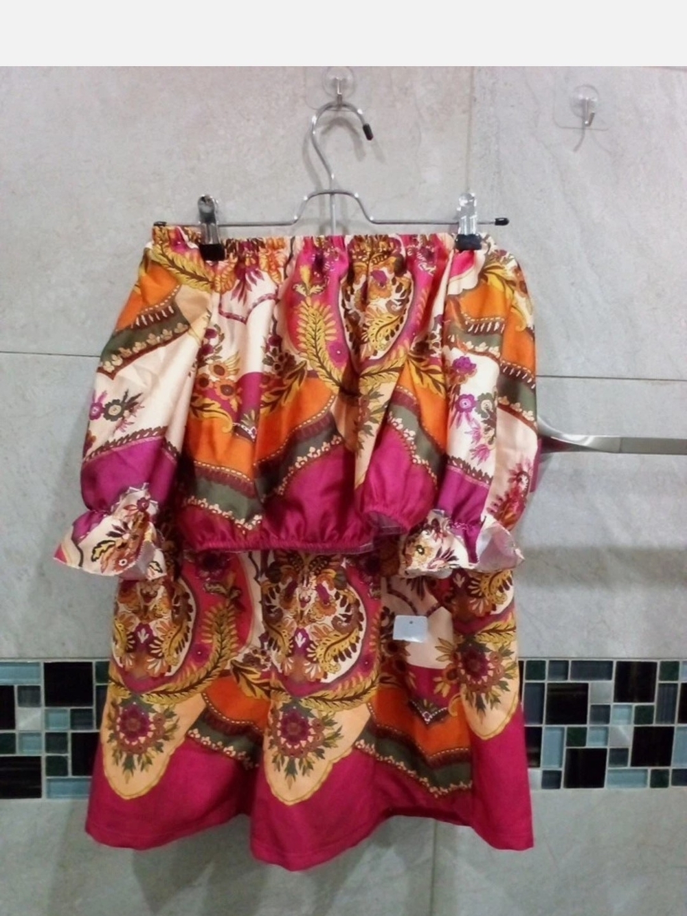 Madison Off-Shoulder Floral Print Dress in Fuchsia and Orange